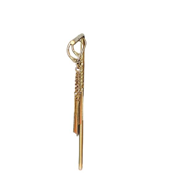 Triple Chain Bar Dangle Gold Tone Leverback Earrings - Picture 3 of 4